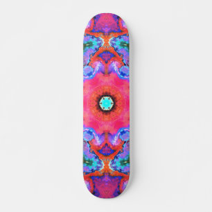 Psychedelic Hippie Flower Pink Blue and Orange Skateboard