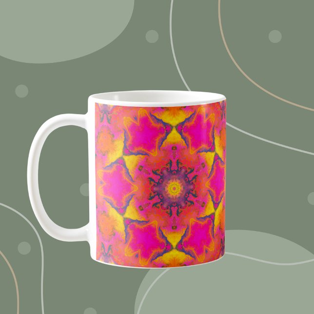 Psychedelic Hippie Flower Pink Purple and Yellow Coffee Mug (Creator Uploaded)