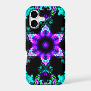 Psychedelic Hippie Flower Purple Teal and Black