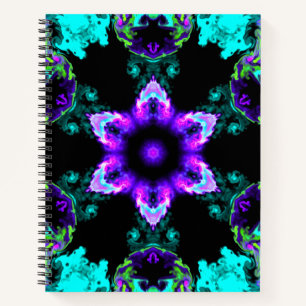 Psychedelic Hippie Flower Purple Teal and Black Notebook