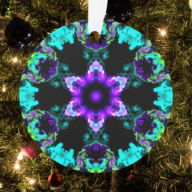 Psychedelic Hippie Flower Purple Teal and Black  Ornament (Creator Uploaded)