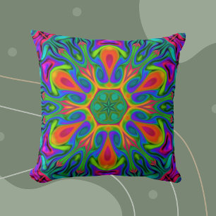 Psychedelic Hippie Flower Rainbow Cushion