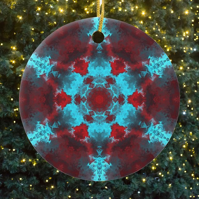 Psychedelic Hippie Flower Red and Blue Ceramic Tree Decoration (Creator Uploaded)