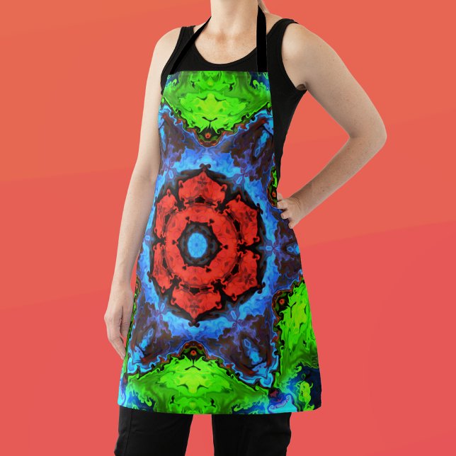 Psychedelic Hippie Flower Red Blue and Green Apron (Creator Uploaded)