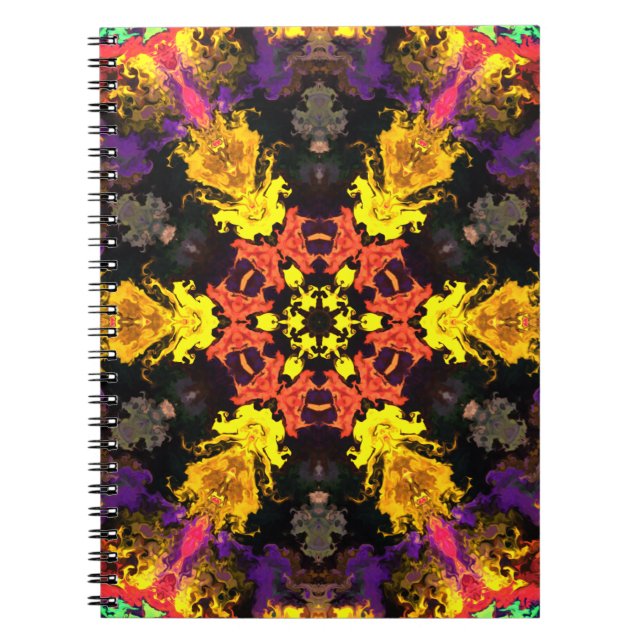 Psychedelic Hippie Flower Red Yellow and Purple Notebook (Front)