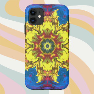 Psychedelic Hippie Flower Yellow and Blue Case-Mate iPhone Case