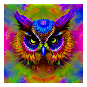 Psychedelic Hippie Groovy Owl  Poster