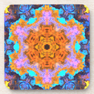 Psychedelic Hippie Orange Blue and Yellow Coaster