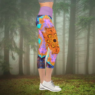 Psychedelic Hippie Orange Blue and Yellow Leggings