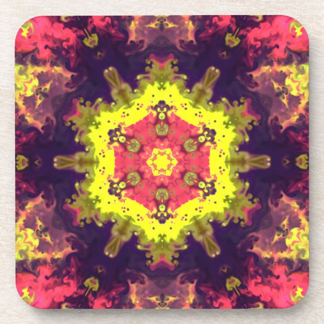 Psychedelic Hippie Pink Purple and Yellow Coaster (Front)