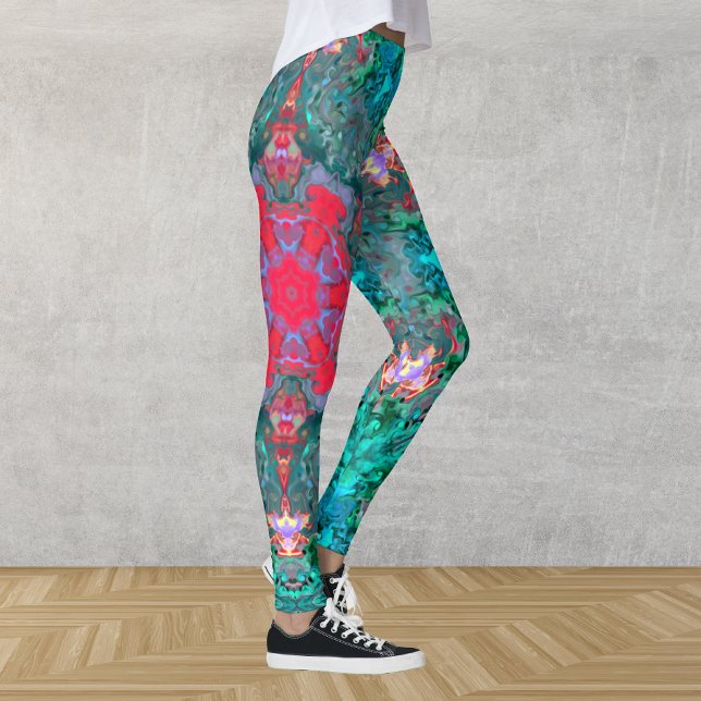 Psychedelic Hippie Pink Teal and Blue Leggings (Creator Uploaded)