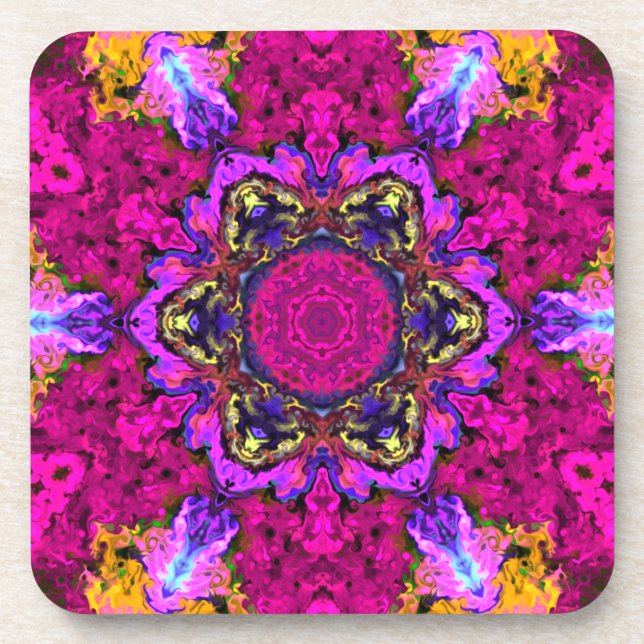Psychedelic Hippie Pink Yellow and Orange Coaster (Front)