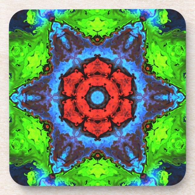 Psychedelic Hippie Red Blue and Green Coaster (Front)