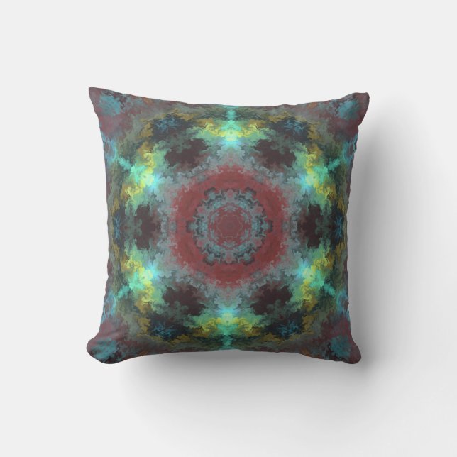 Psychedelic Hippie Red Blue and Yellow Cushion (Front)