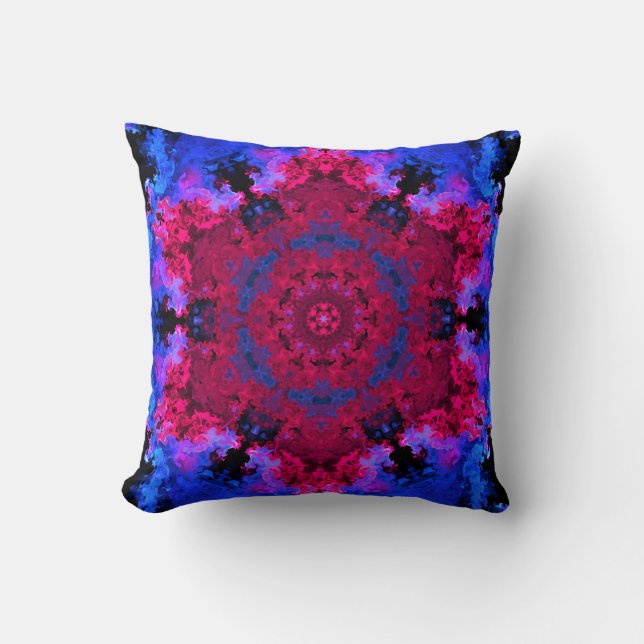 Psychedelic Hippie Red Pink and Blue Cushion (Front)
