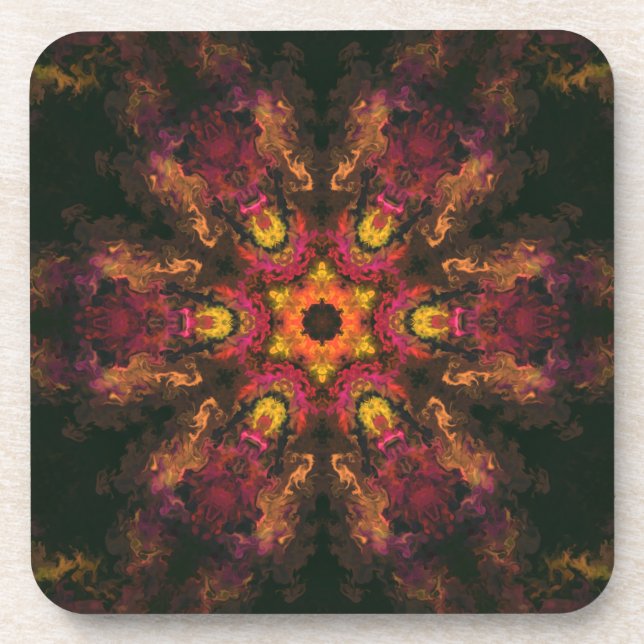 Psychedelic Hippie Red Yellow and Orange Coaster (Front)