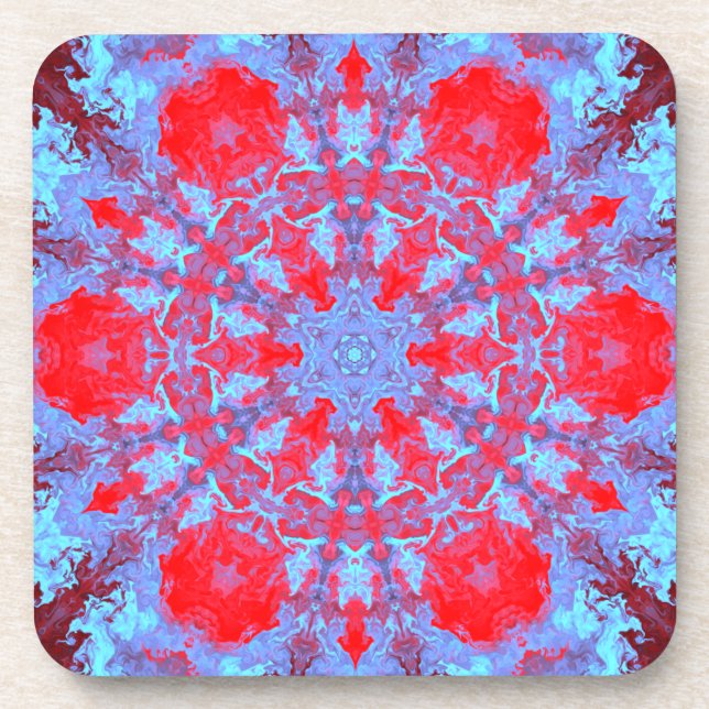 Psychedelic Hippie Snowflake Blue and Red Coaster (Front)
