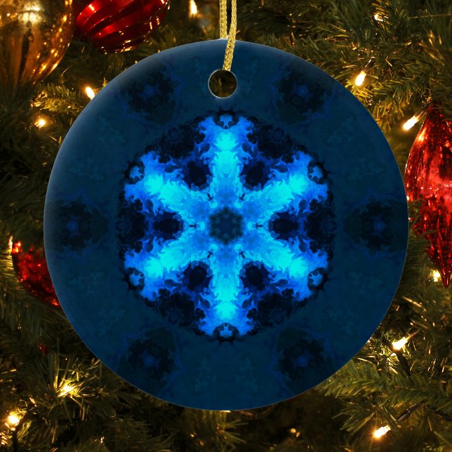 Psychedelic Hippie Snowflake Blue Ceramic Tree Decoration (Creator Uploaded)