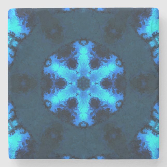 Psychedelic Hippie Snowflake Blue Stone Coaster (Front)