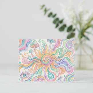 Psychedelic Hippie Soft Watercolor Postcard