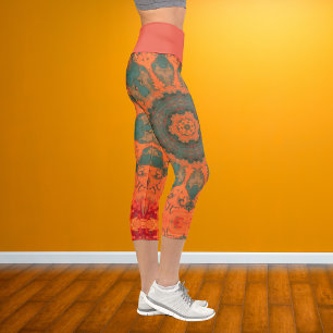 Psychedelic Hippie Teal Orange and Red Leggings