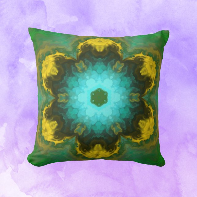 Psychedelic Hippie Teal Yellow and Green Cushion (Creator Uploaded)