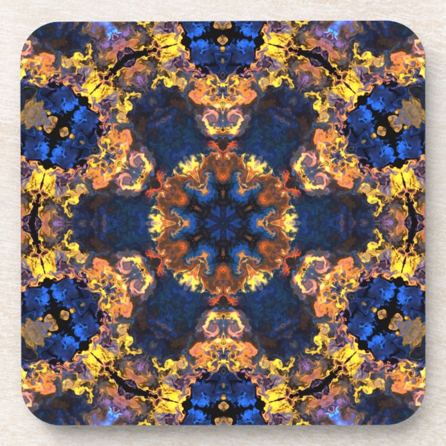 Psychedelic Hippie Yellow and Blue Coaster (Front)