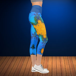 Psychedelic Hippie Yellow and Blue Leggings