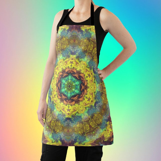 Psychedelic Hippie Yellow Blue and Green Apron (Creator Uploaded)