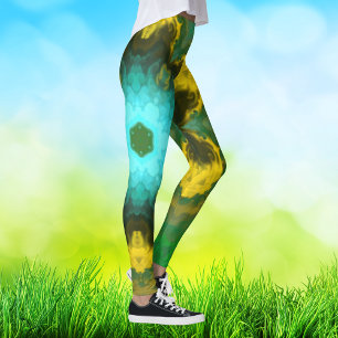 Psychedelic Hippie Yellow Green and Cyan Leggings
