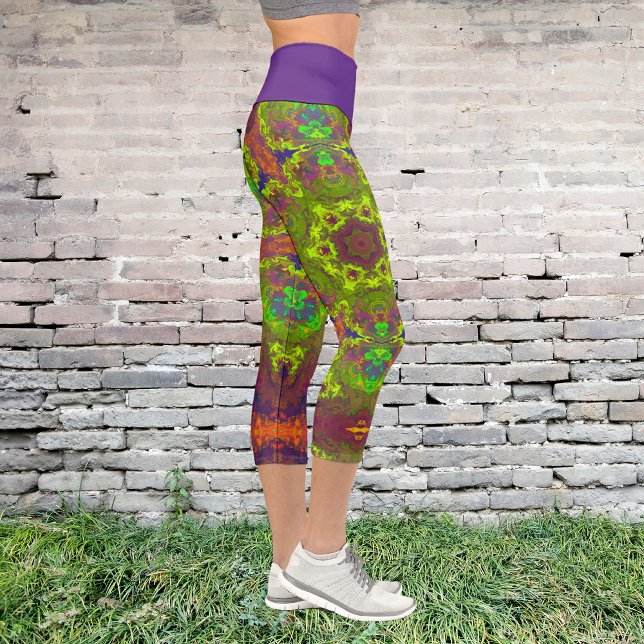 Psychedelic Hippie Yellow Orange and Purple Leggin Capri Leggings (Creator Uploaded)