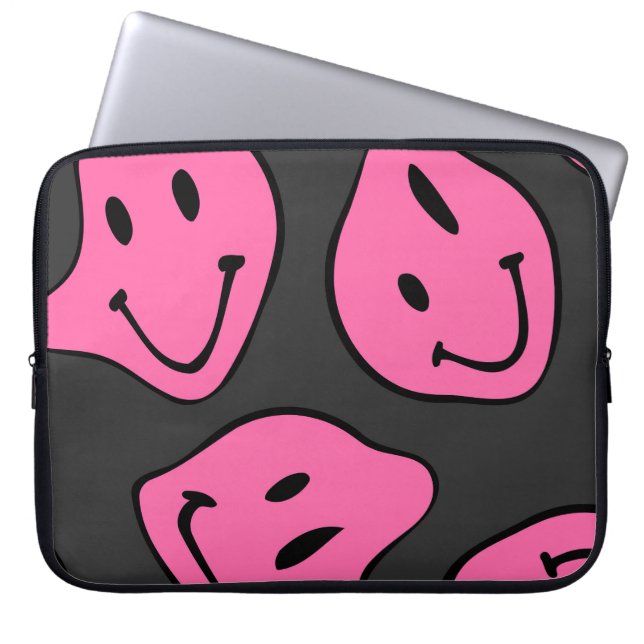 Psychedelic hipster faces, seamless design. laptop sleeve (Front)