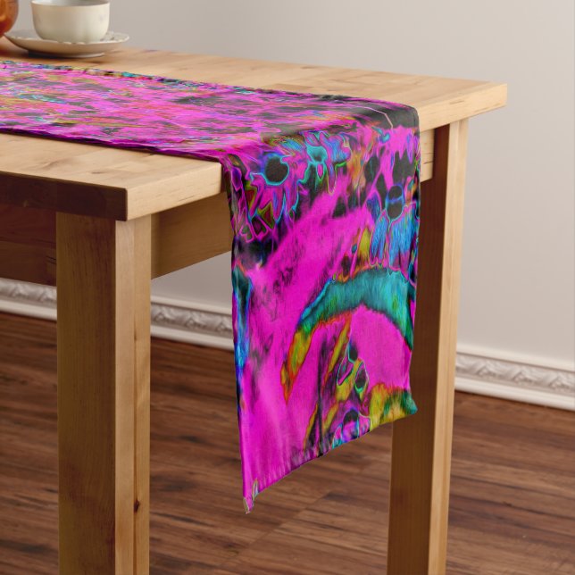 Psychedelic Hot Pink and Black Garden Sunrise Medium Table Runner (In Situ)