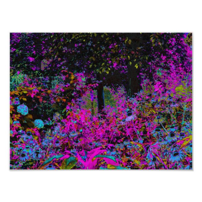 Psychedelic Hot Pink and Black Garden Sunrise Photo Print (Front)