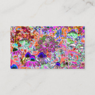 Psychedelic Hot Pink and Lime Green Garden Flowers Business Card