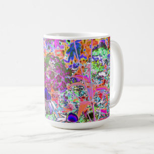 Psychedelic Hot Pink and Lime Green Garden Flowers Coffee Mug