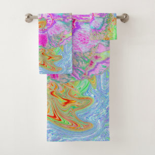 Psychedelic Hot Pink and Ultra-Violet Hibiscus Bath Towel Set