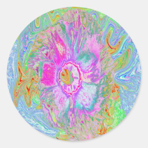 Psychedelic Hot Pink and Ultra-Violet Hibiscus Classic Round Sticker