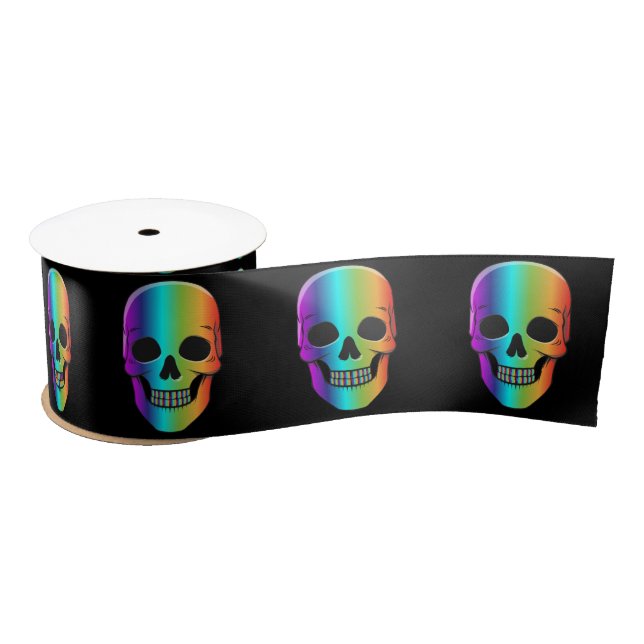 Psychedelic Human Skull Thunder_Cove Satin Ribbon (Spool)