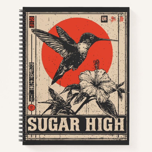 Psychedelic Hummingbird Retro Festival Design Notebook (Front)