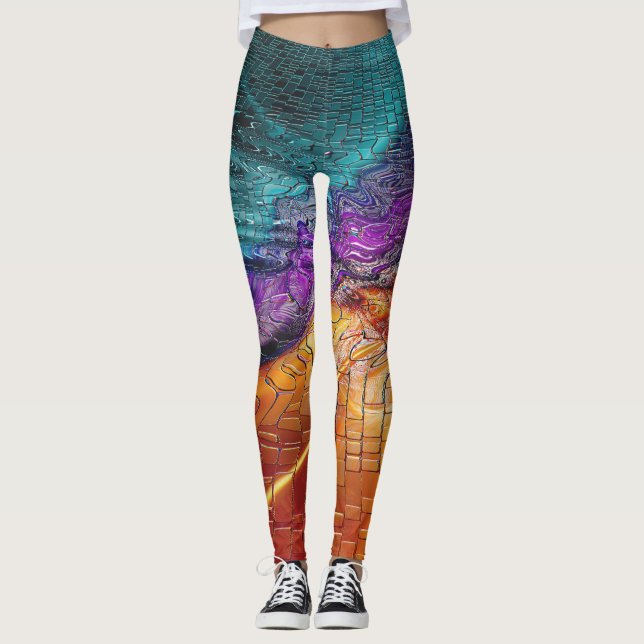 psychedelic illusion colorful art leggings (Front)
