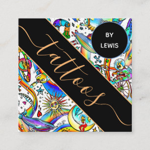 Psychedelic Illustration Tattoo Artist Creative Square Business Card