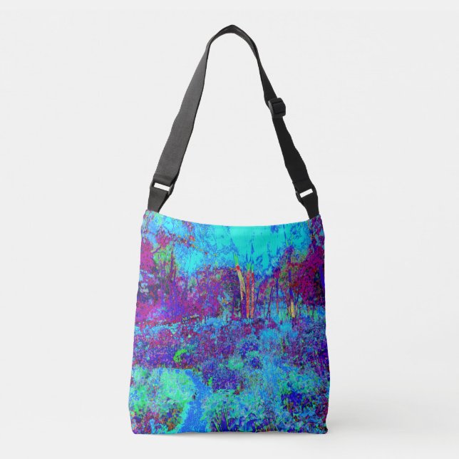 Psychedelic Impressionistic Blue Garden Landscape Crossbody Bag (Front)