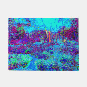 Psychedelic Impressionistic Blue Garden Landscape Doormat