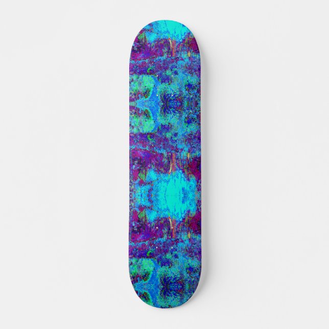 Psychedelic Impressionistic Blue Garden Landscape Skateboard (Front)