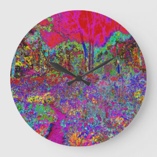 Psychedelic Impressionistic Garden Landscape Large Clock
