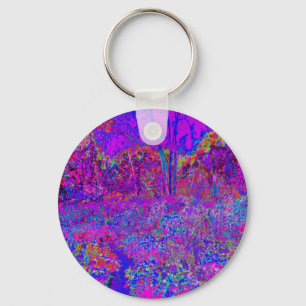 Psychedelic Impressionistic Purple Landscape Key Ring