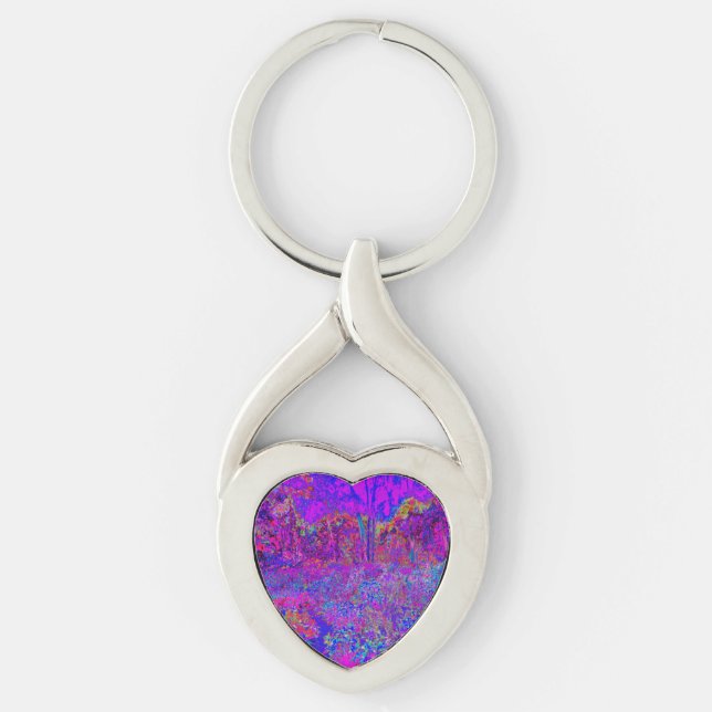 Psychedelic Impressionistic Purple Landscape Key Ring (Front)