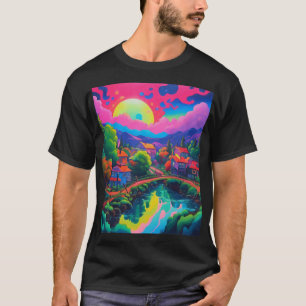Psychedelic Japanese Landscape Art T-Shirt