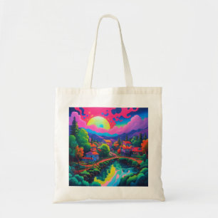 Psychedelic Japanese Landscape Art Tote Bag